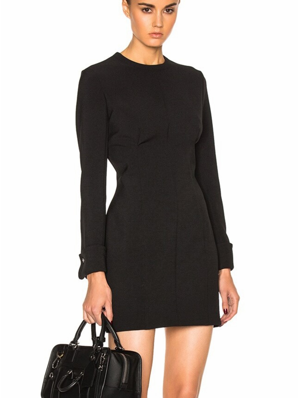 Acne Studios Ebele Back Zip Long Sleeve Hour Shape Black Mini Dress
